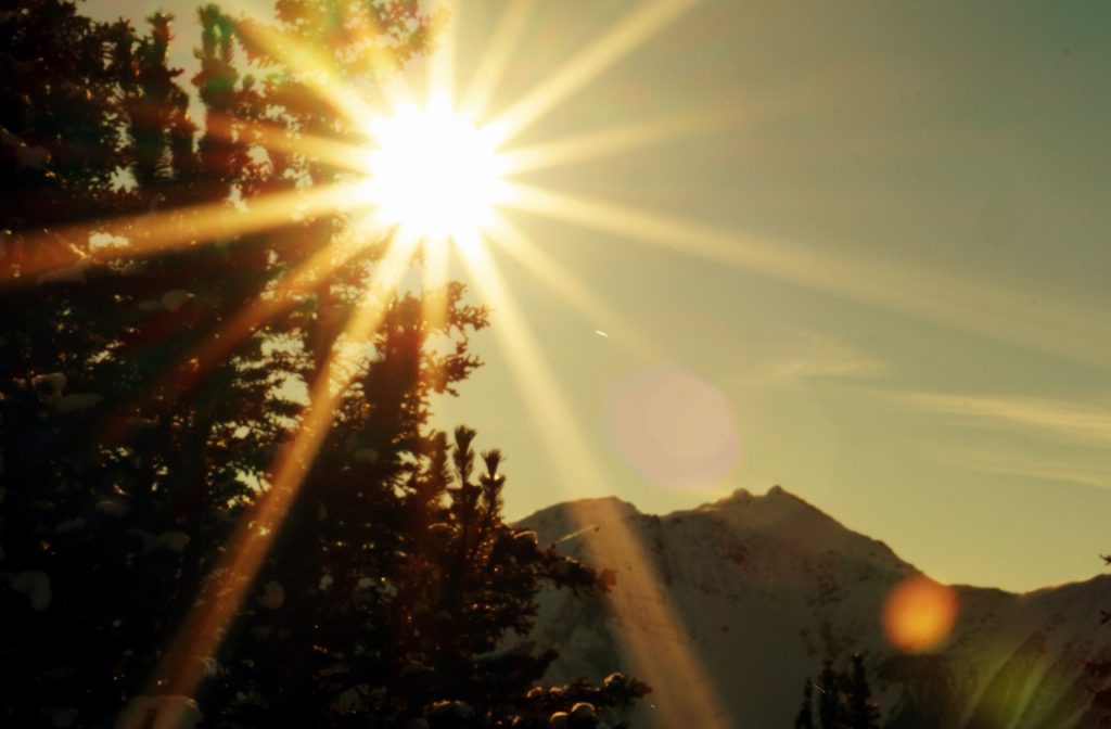 Bright sun in the mountains