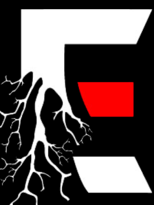Elite Tree Service logo featuring a stylized white letter E with branching tree roots and a red geometric accent.